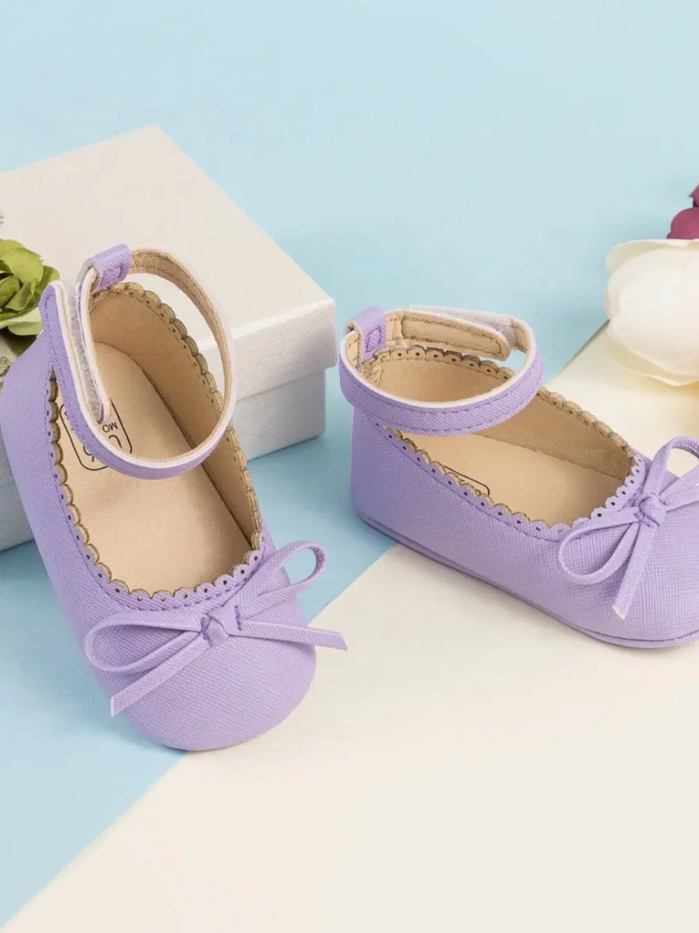 Lavender Front Bow Baby Shoes